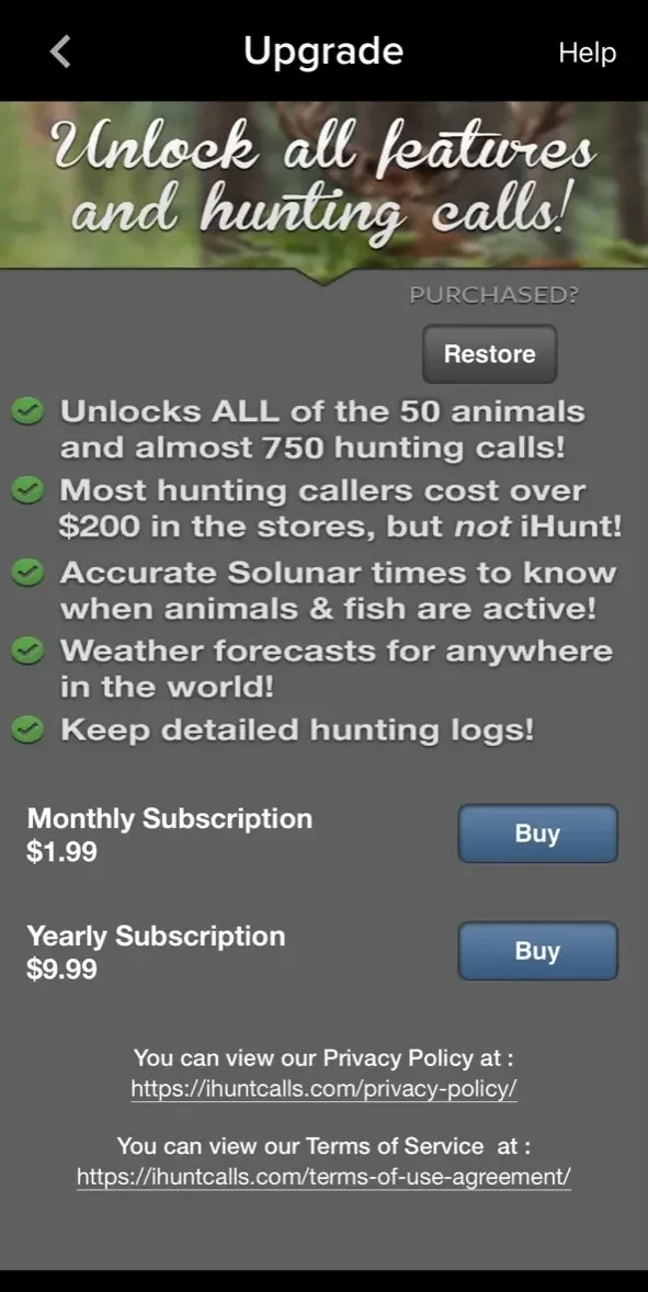 iHunt Hunting Calls 750 paywall screen