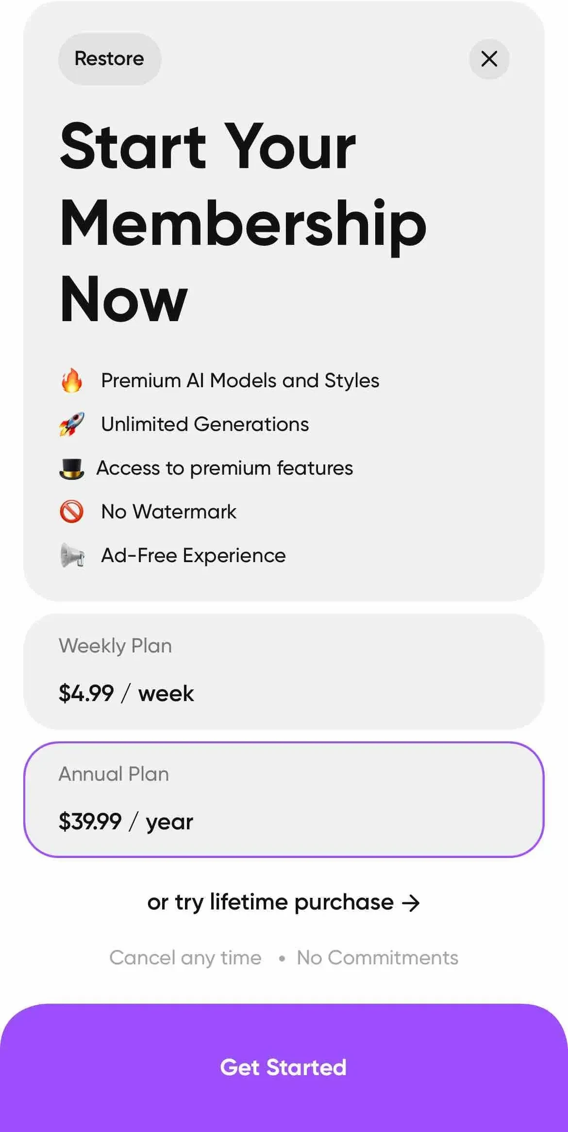ImagineArt paywall screen