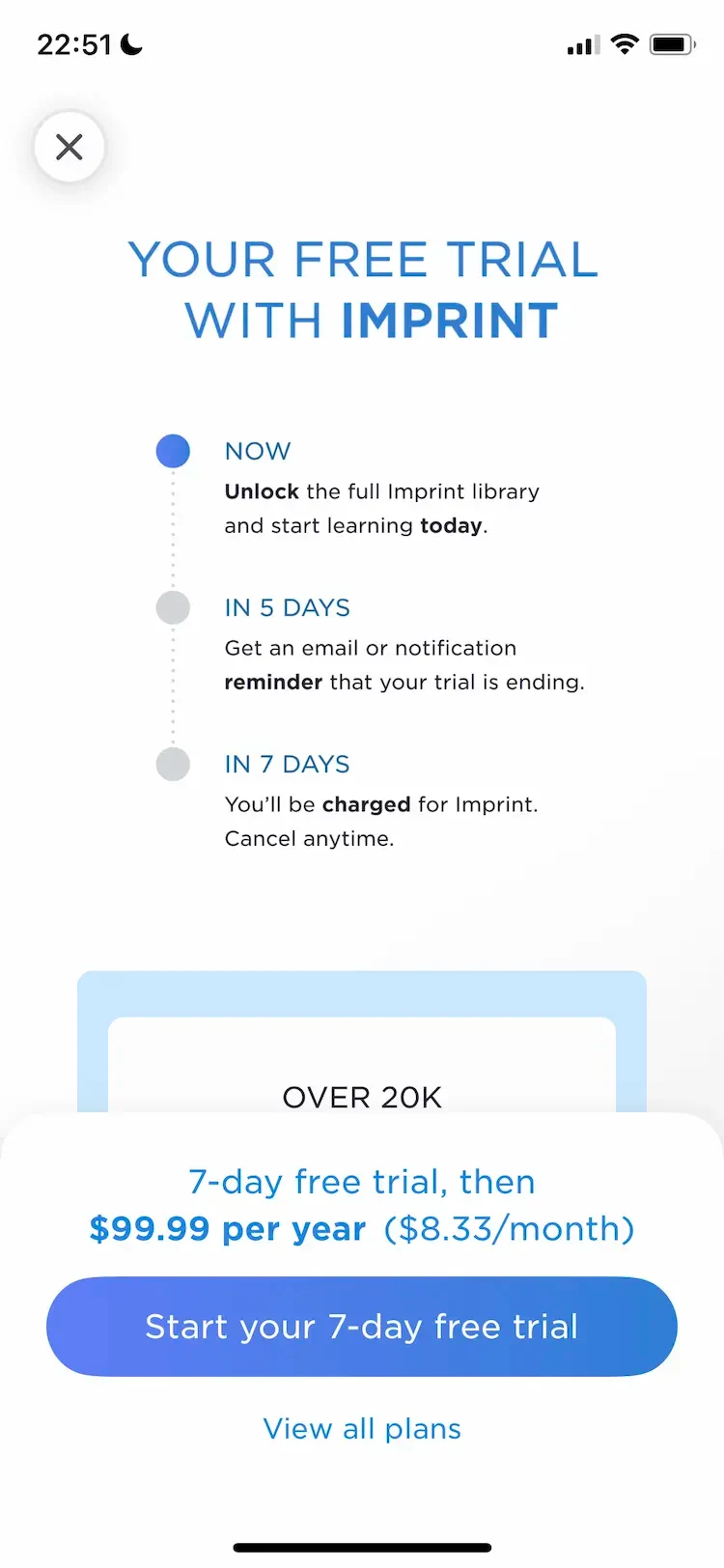Imprint paywall screen