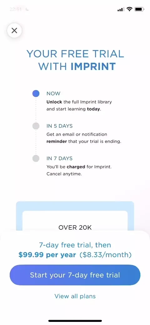 Imprint paywall screen