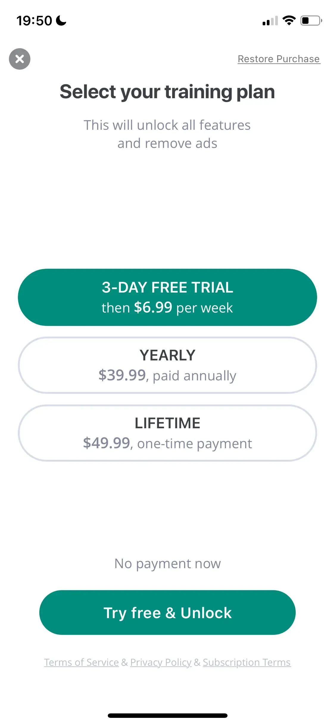 Impulse paywall screen