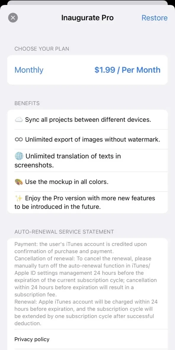 Inaugurate paywall screen