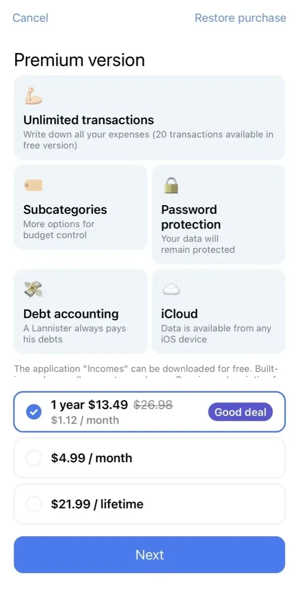 Income paywall screen
