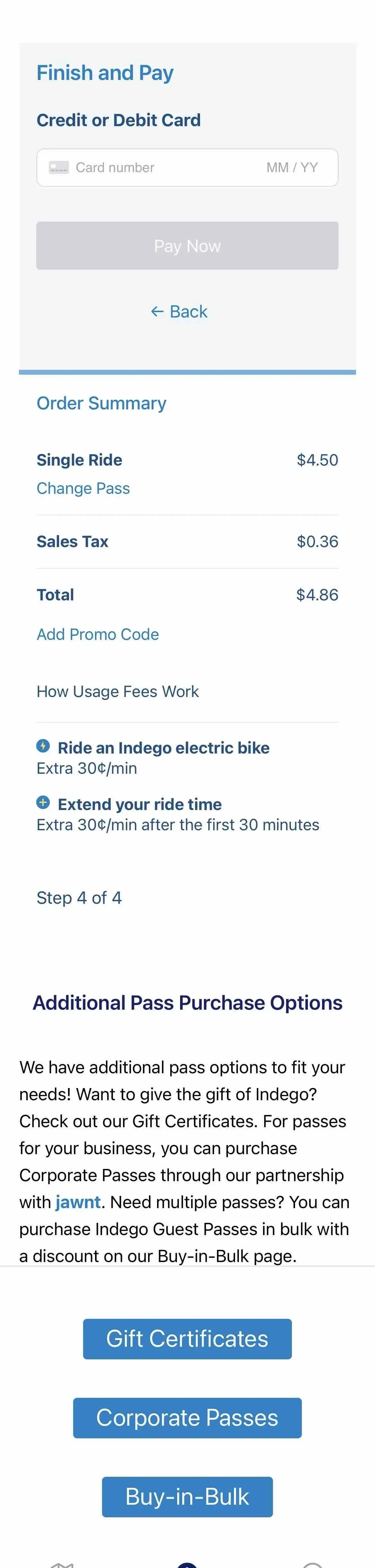 Indego Bike Share paywall screen