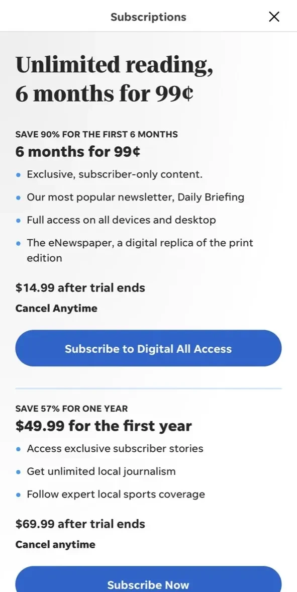 IndyStar paywall screen