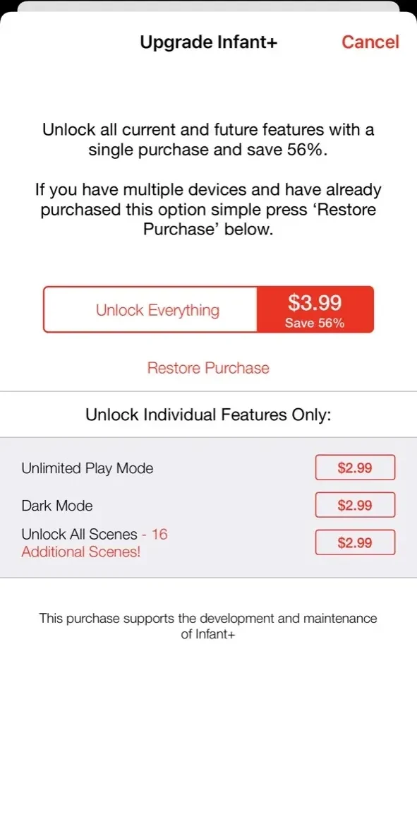 Infant+ Instantly Sooth paywall screen