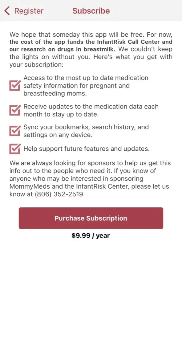 InfantRisk HCP paywall screen