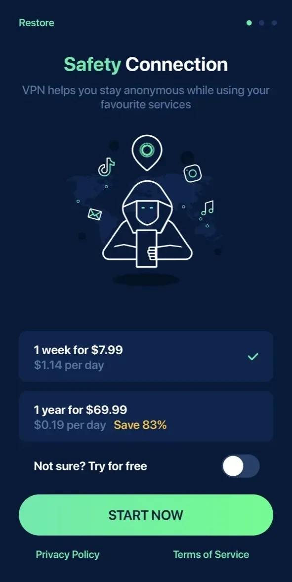 Infinity VPN paywall screen