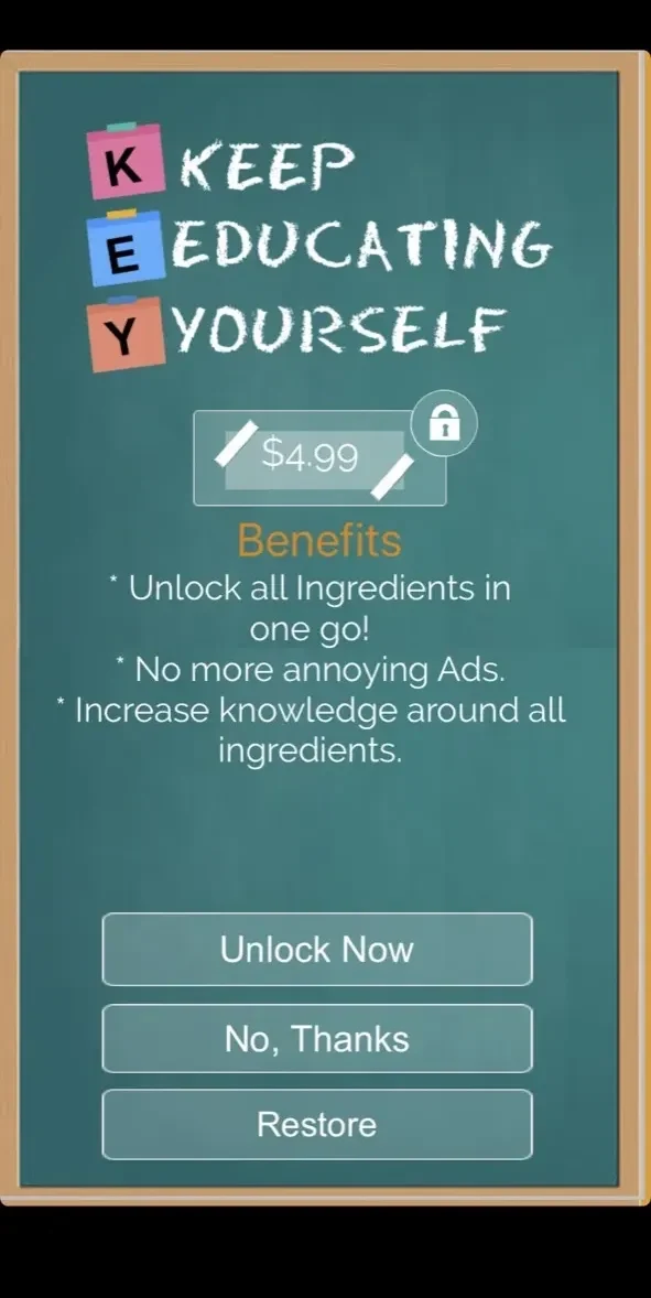 Ingredients paywall screen
