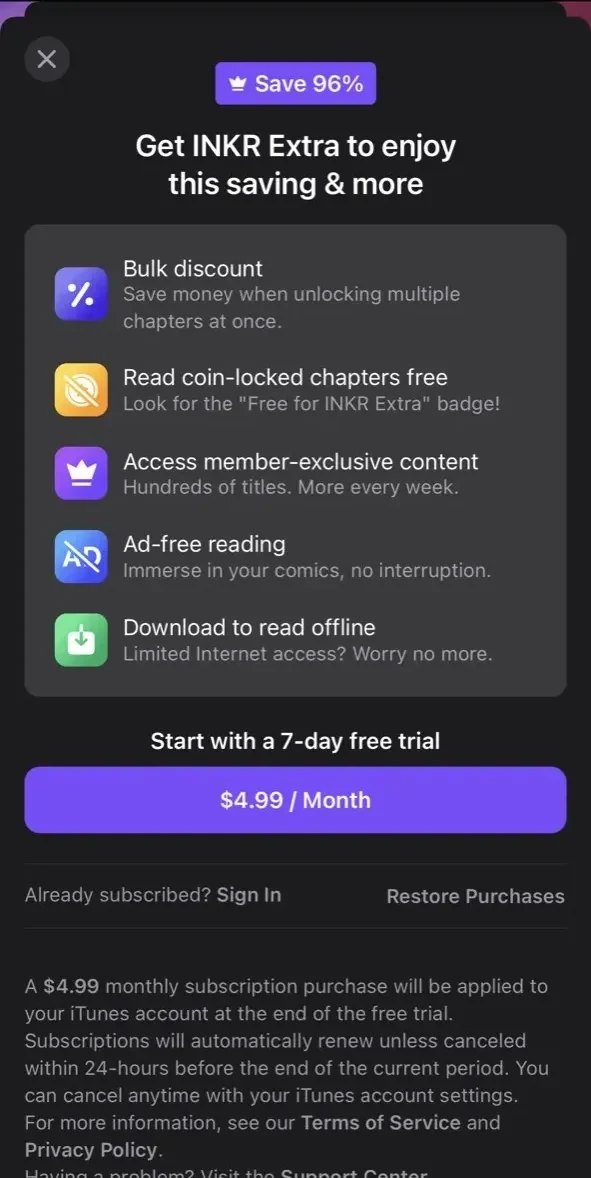 INKR paywall screen