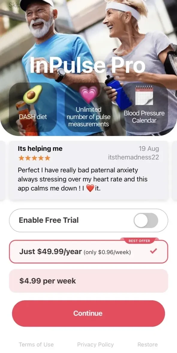 InPulse paywall screen