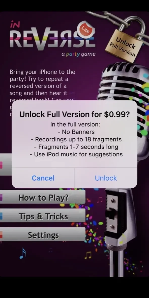 inReverse Party Game Lite paywall screen