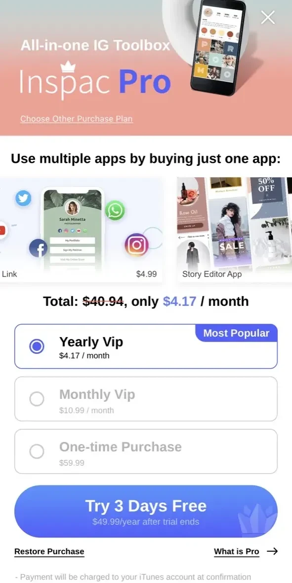 Inspac paywall screen