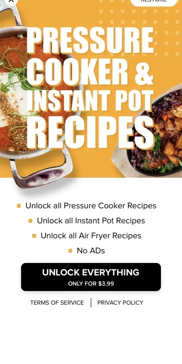 Insta Pressure Cooker Recipes paywall screen