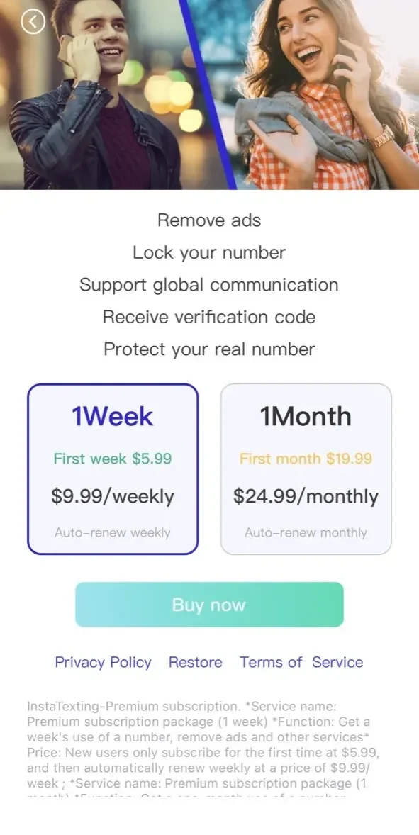 Insta Texting paywall screen