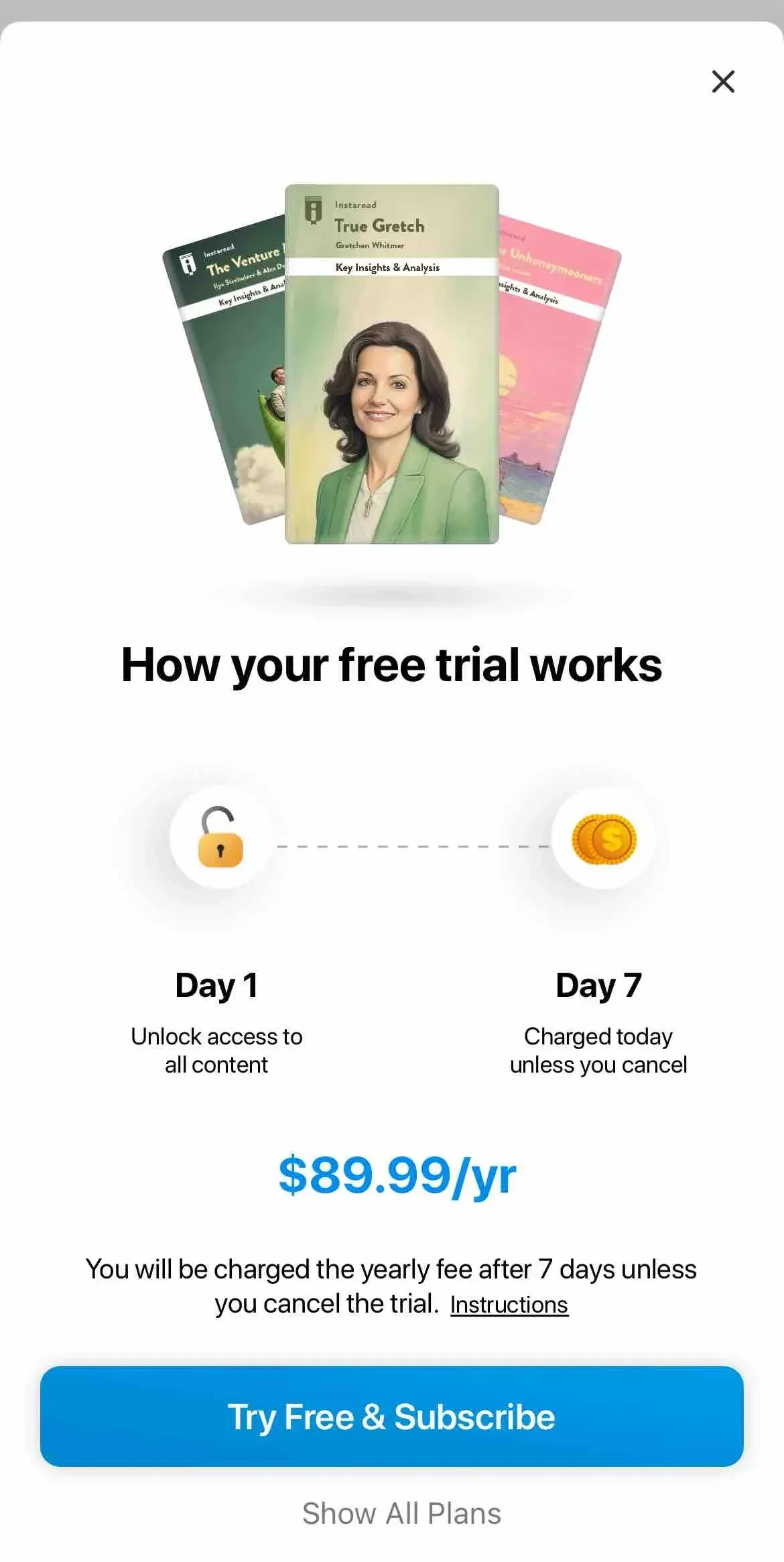 Instaread paywall screen