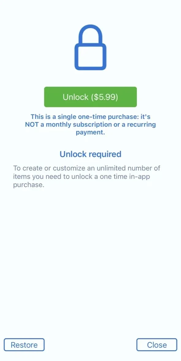 IntelliList paywall screen