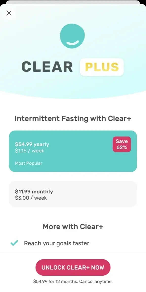 Intermittent Fasting paywall screen