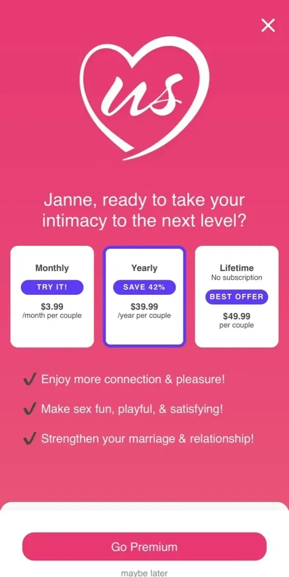 Intimately Us paywall screen
