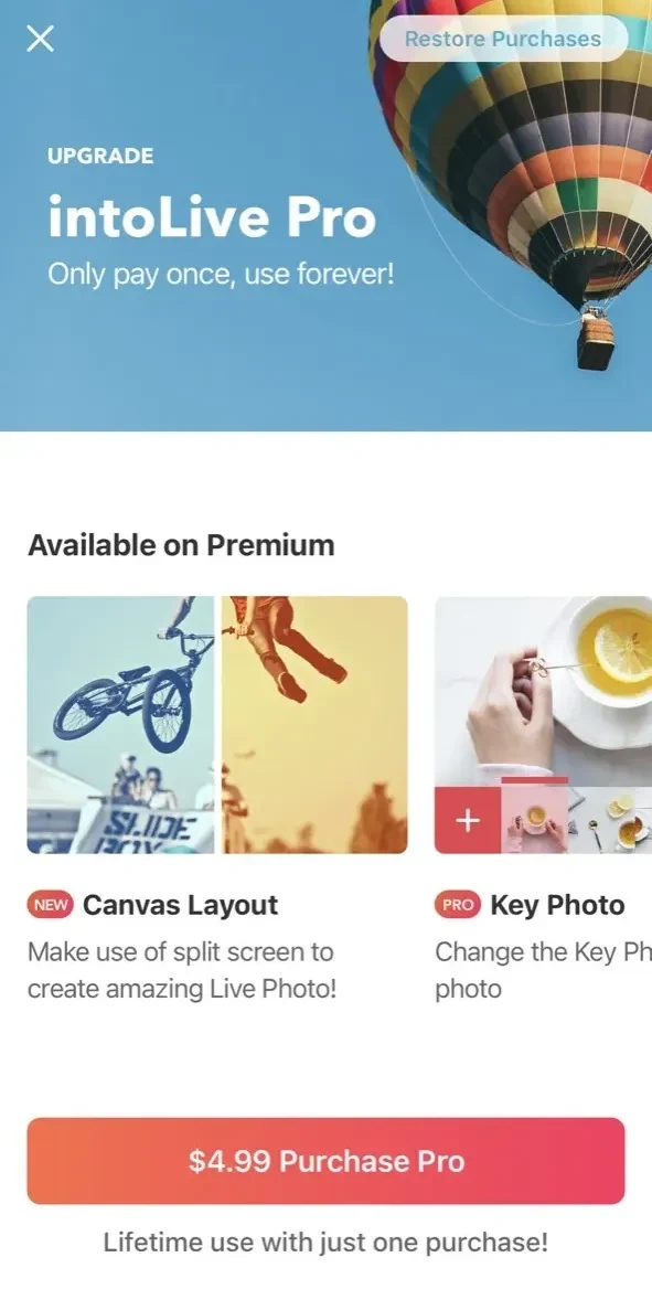 intoLive paywall screen
