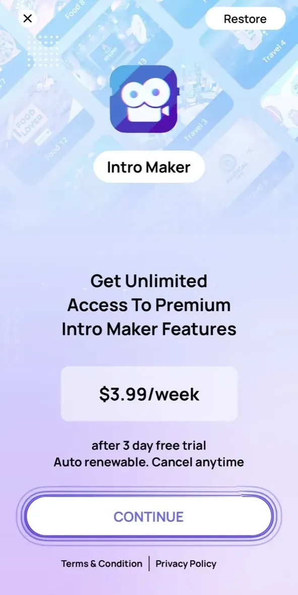 Intro Maker paywall screen