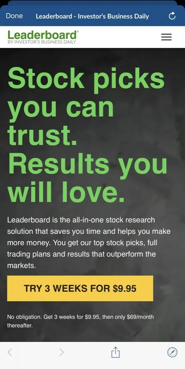 Investor's Business Daily paywall screen