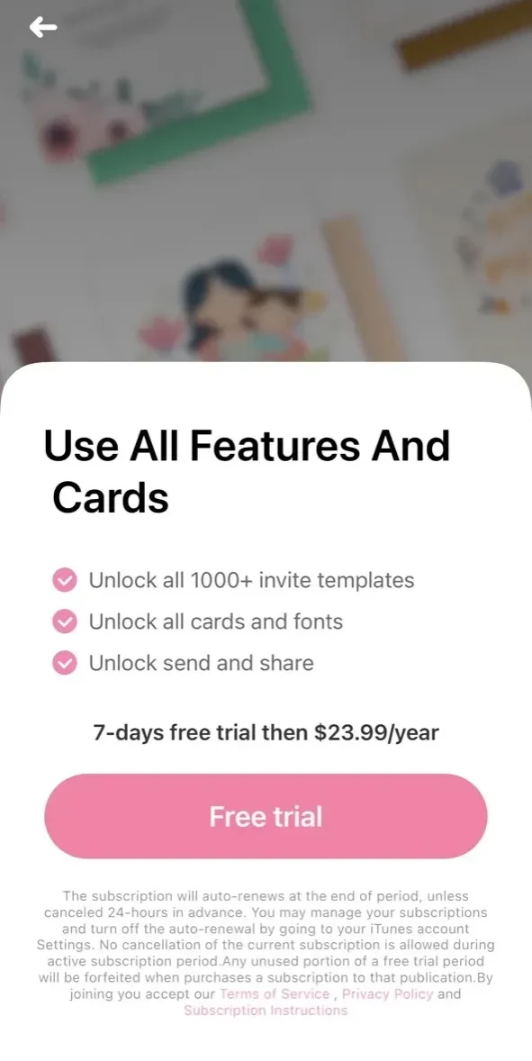 Invitation Maker Greeting Card paywall screen
