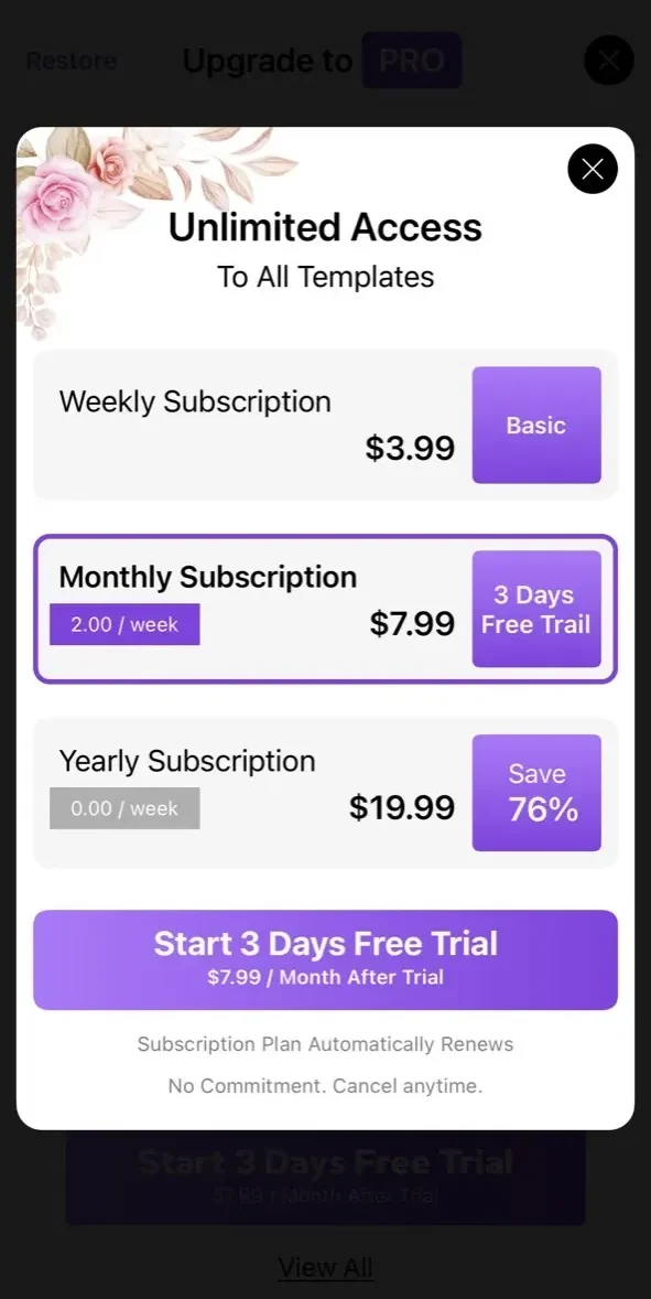 Invitation Maker paywall screen