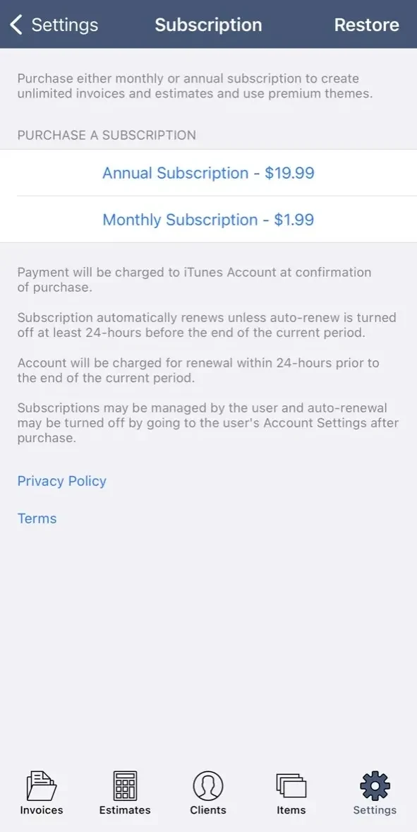 Invoice paywall screen