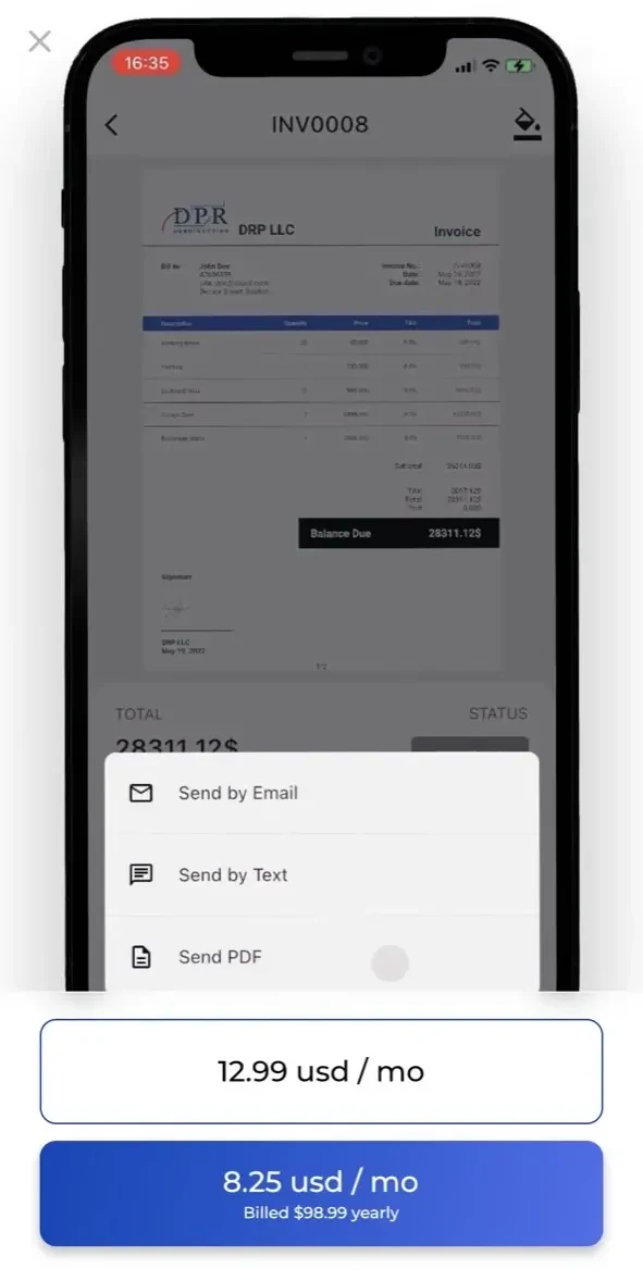 Invoice Fly paywall screen