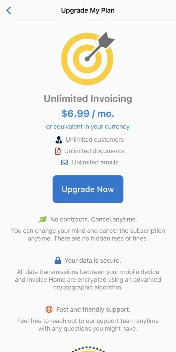 Invoice Maker paywall screen