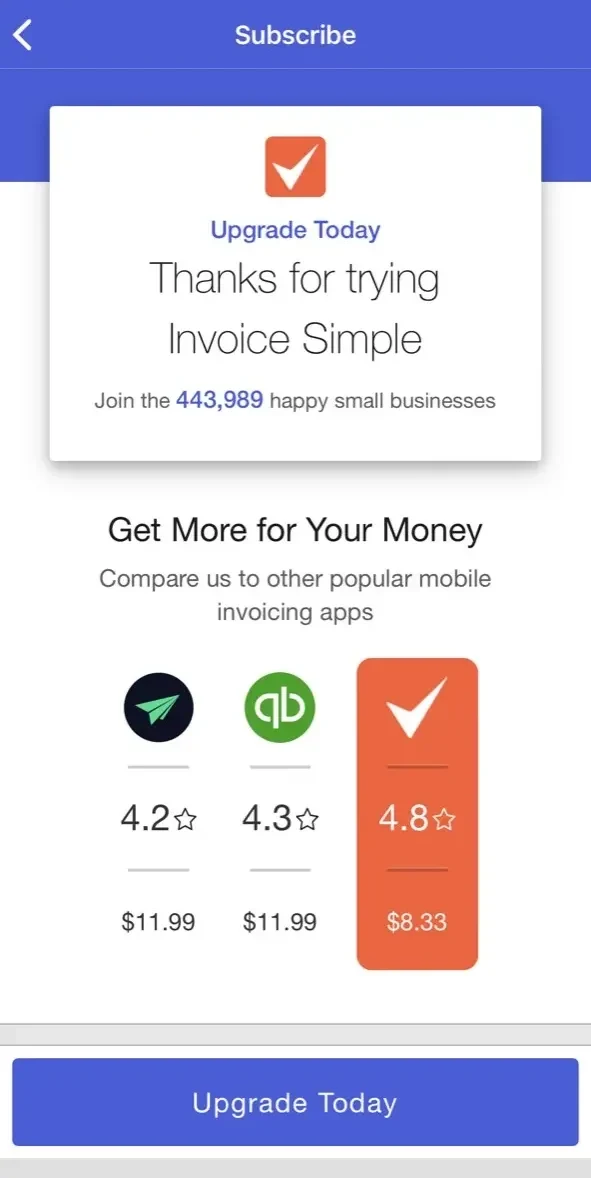 Invoice Simple paywall screen