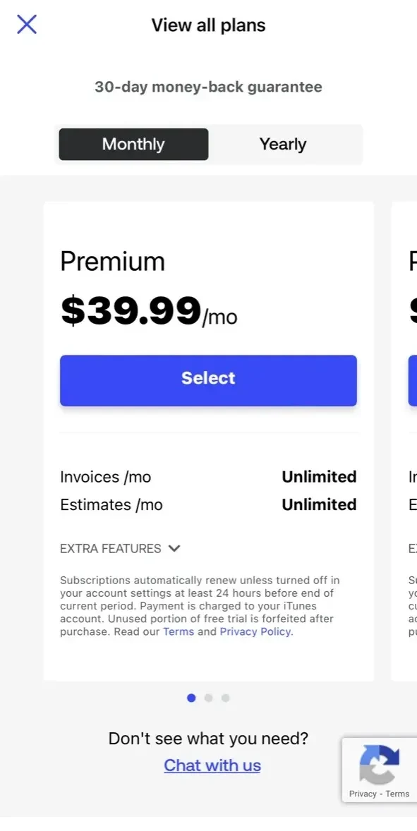Invoice2go paywall screen