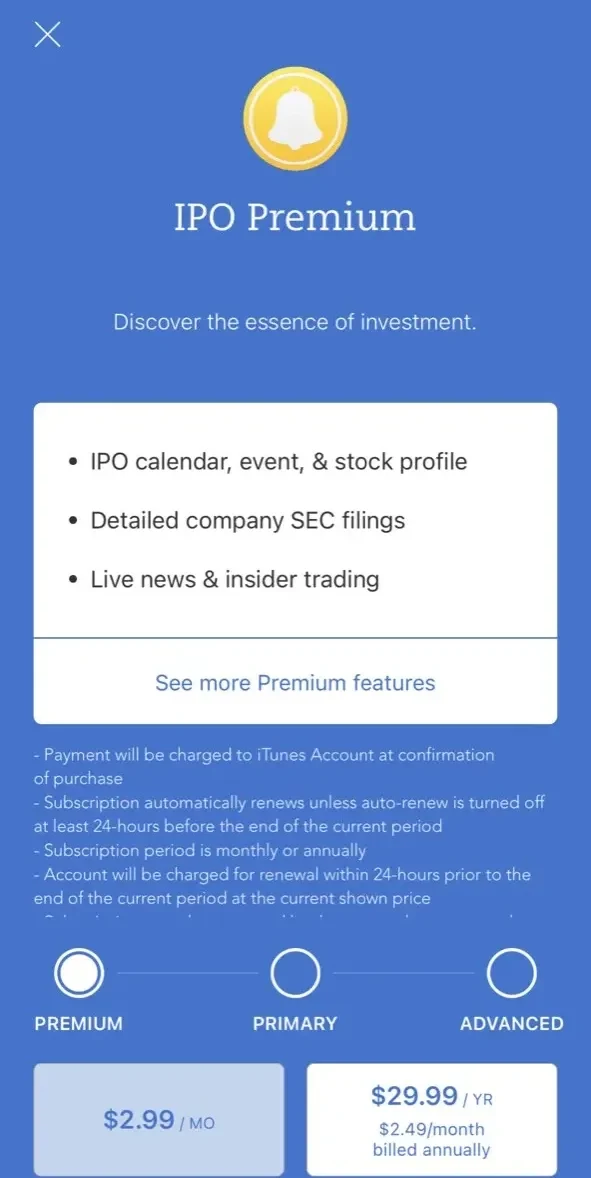 IPO Stocks Market Calendar paywall screen