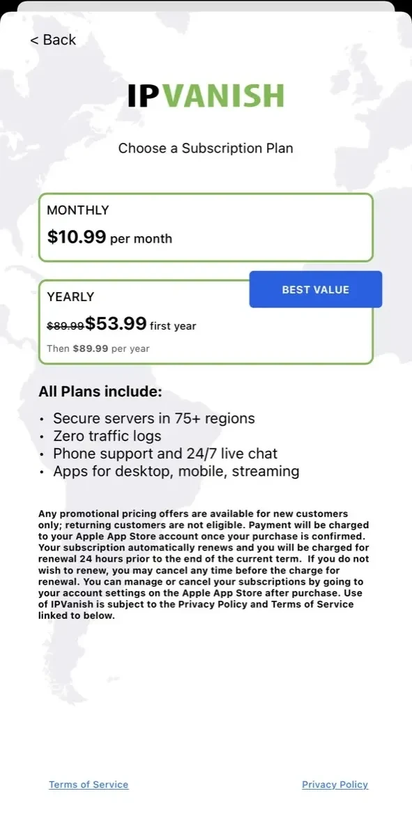 IPVanish paywall screen