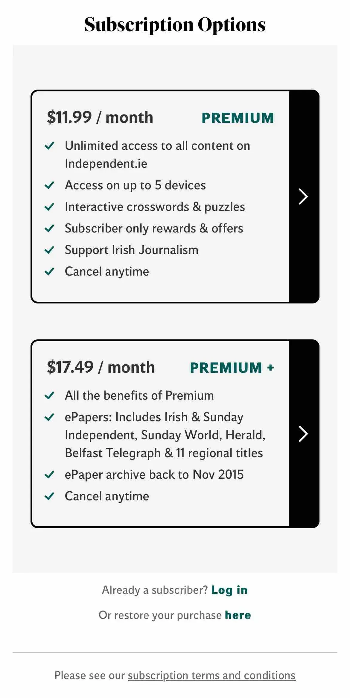 Irish Independent News paywall screen