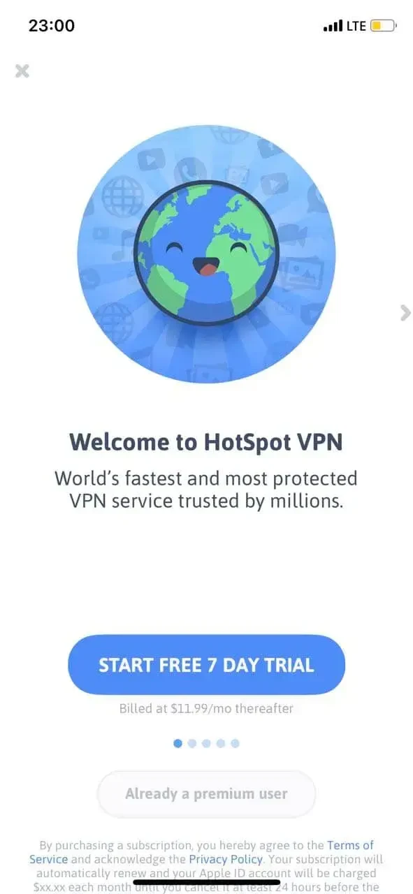 IronGuard VPN paywall screen