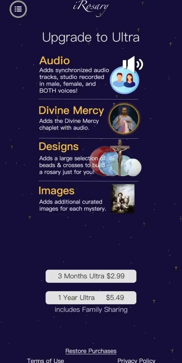 iRosary paywall screen