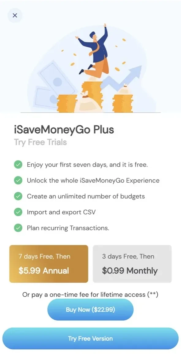 iSaveMoneyGo paywall screen