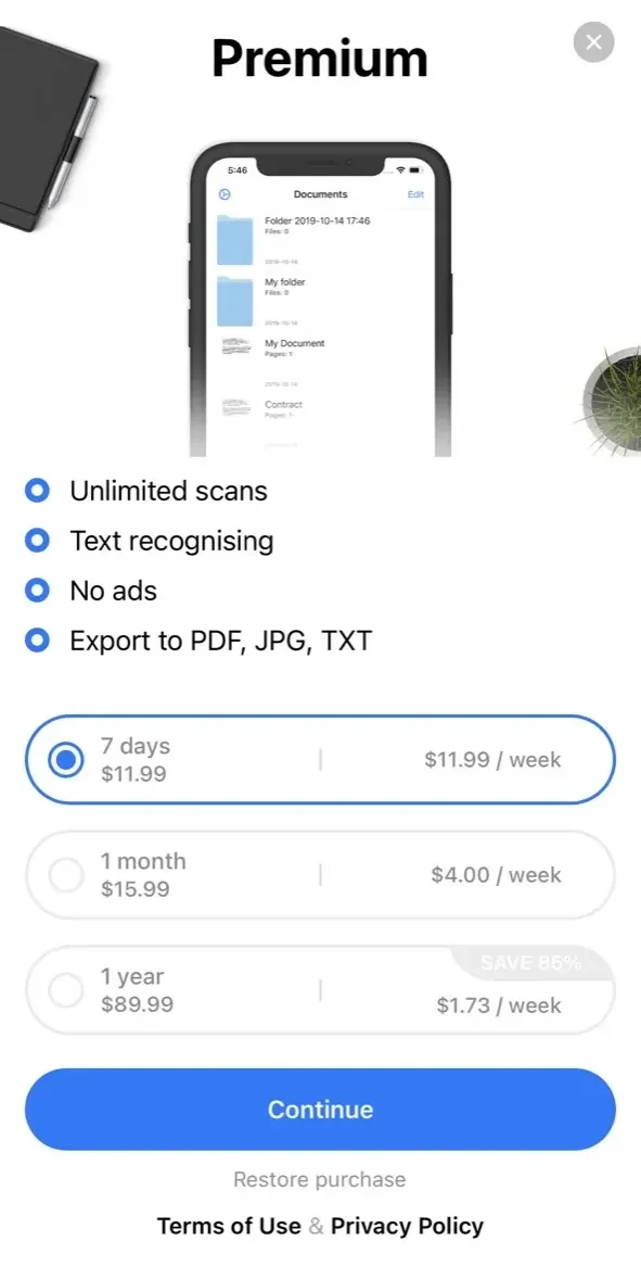 iScan paywall screen