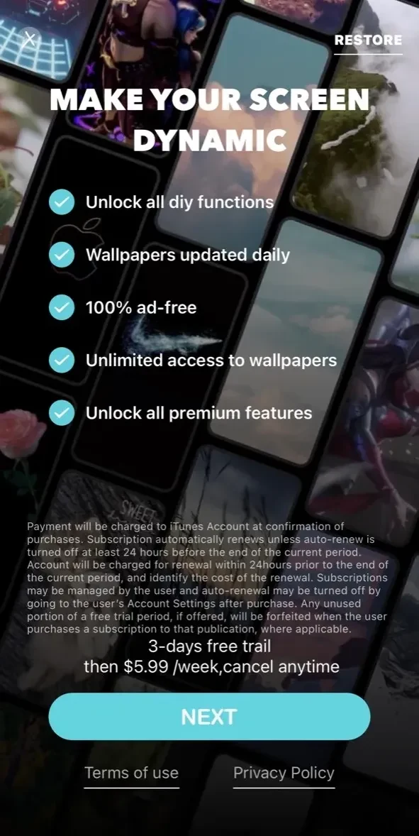 iScreen Wallpaper paywall screen