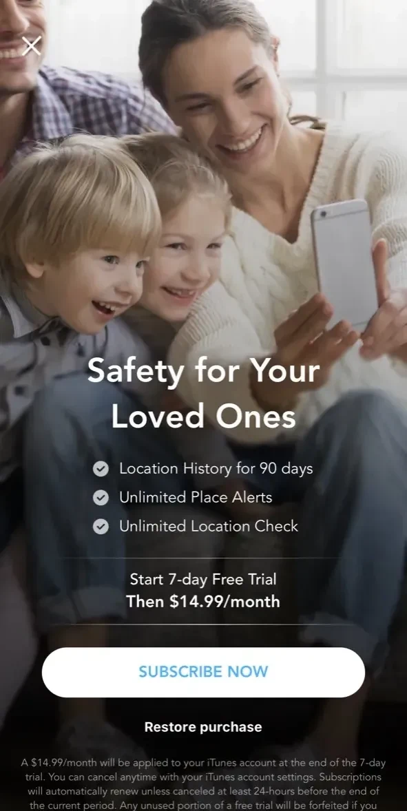 iSharing paywall screen