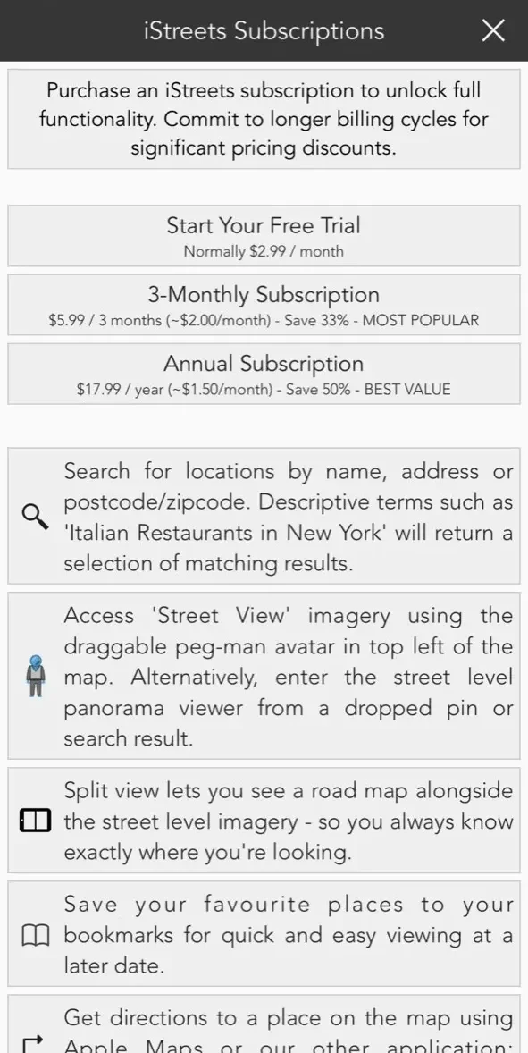 iStreets paywall screen