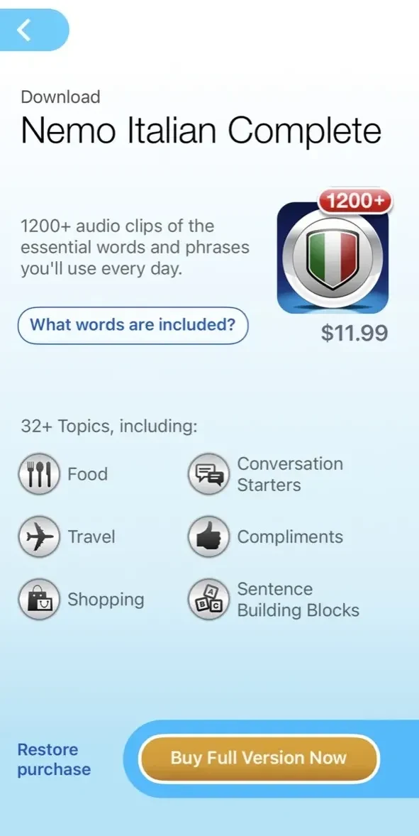 Italian paywall screen