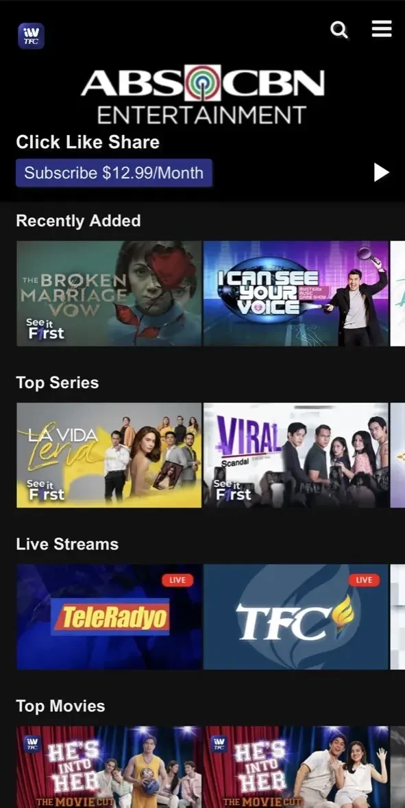 iWantTFC paywall screen