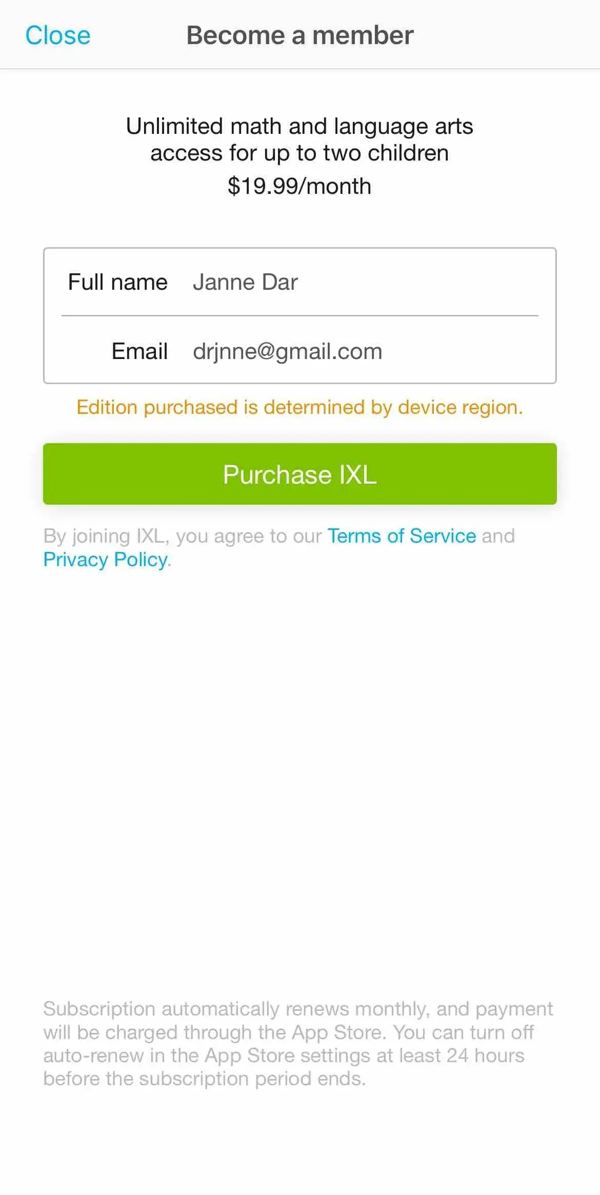 IXL paywall screen