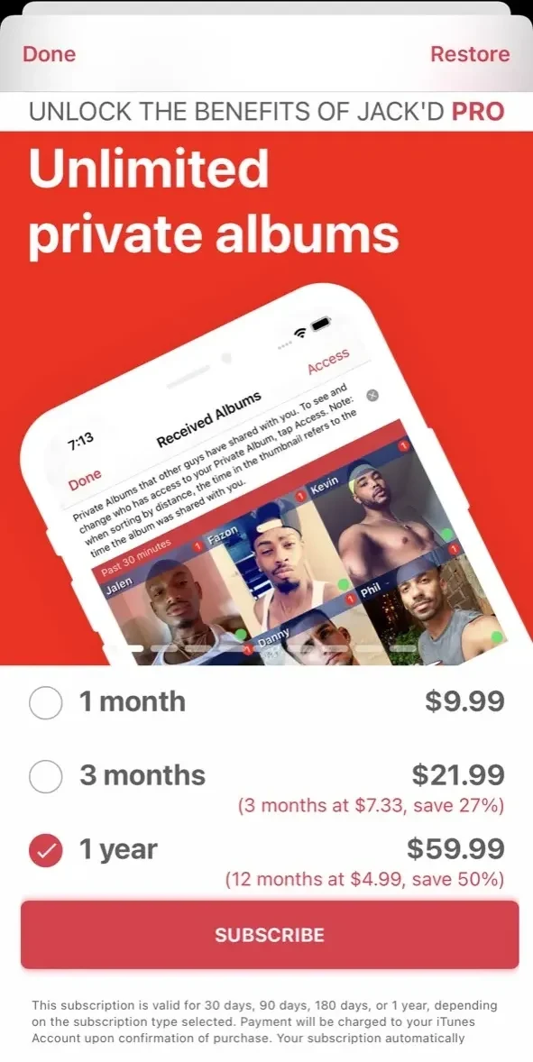 Jack’d paywall screen
