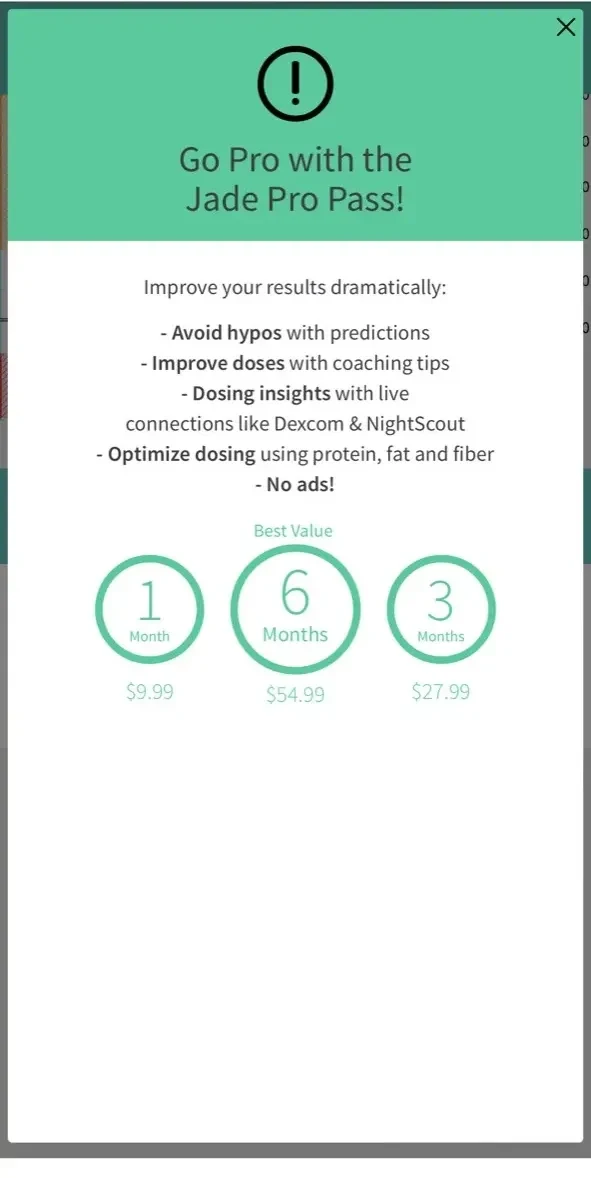 Jade Insulin Dose Calc paywall screen