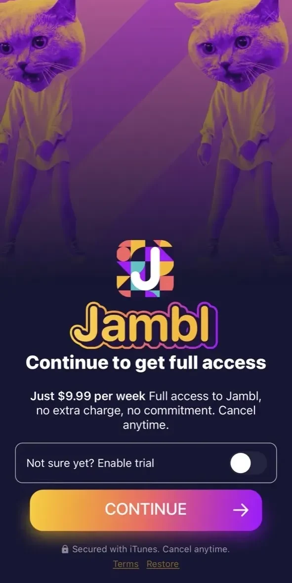 Jambl paywall screen
