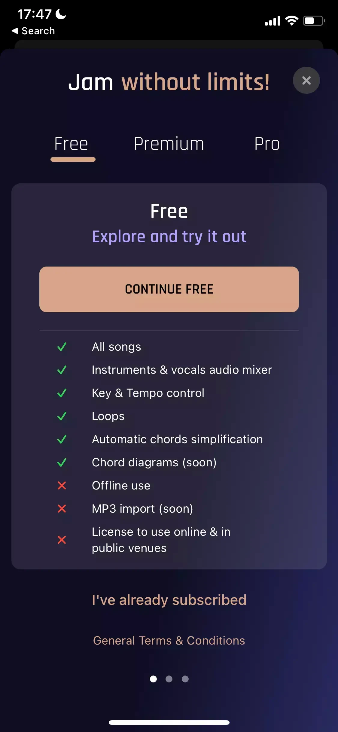 Jamzone paywall screen